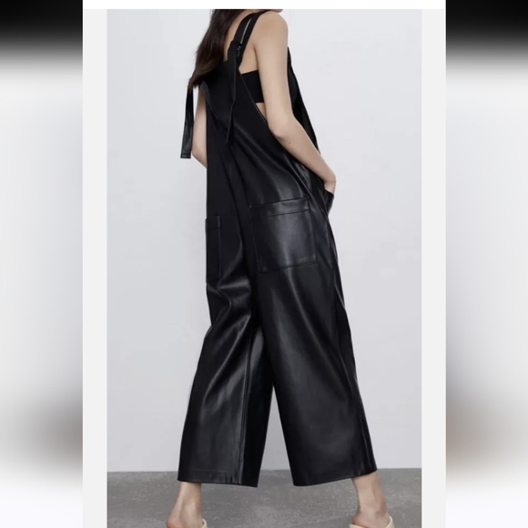 ZARA Jackie Jumpsuit Faux Leather In Black. Size Small - Picture 2 of 16